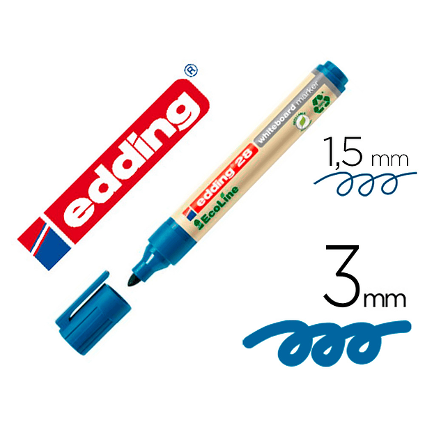 Marcador edding 28 para quadro branco ecoline 90% reciclado cor azul ponta redonda 1,5-3 mm recarregavel 1