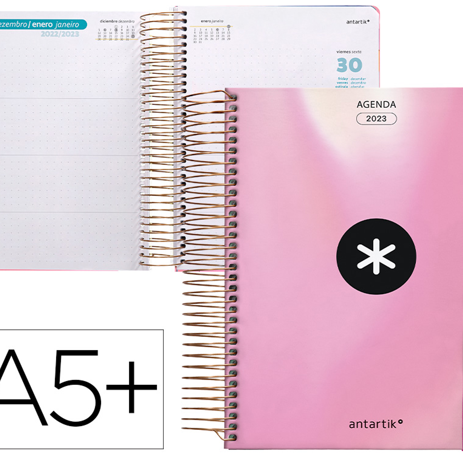 Agenda antartik 2023 semana vista 100 gr com envelope marcador paginas e 3 folhas de autocolantes rosa 165x215 mm 1