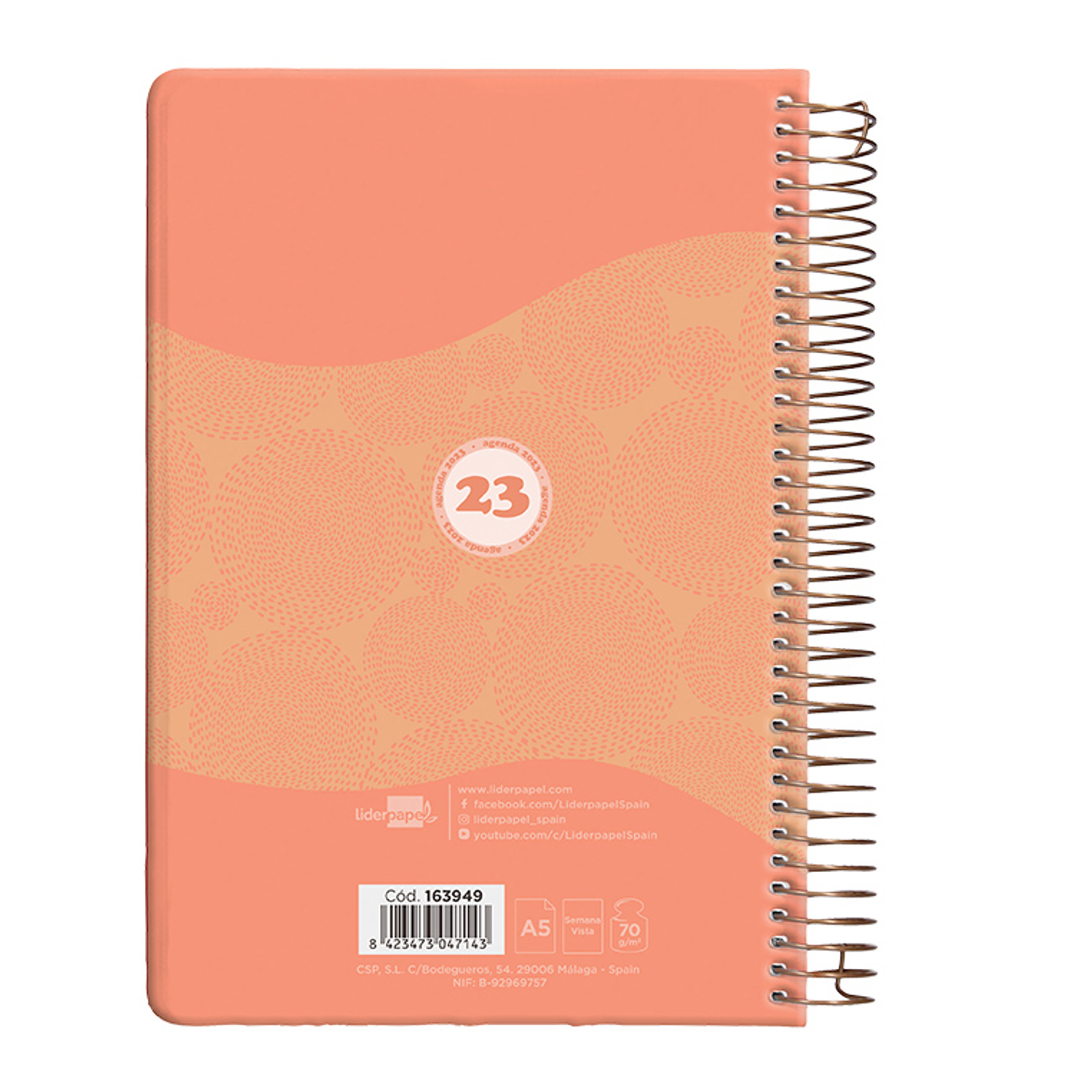 Agenda espiral liderpapel classic a5 2023 semana vista capa polipropileno papel 70 gr cor laranja 4