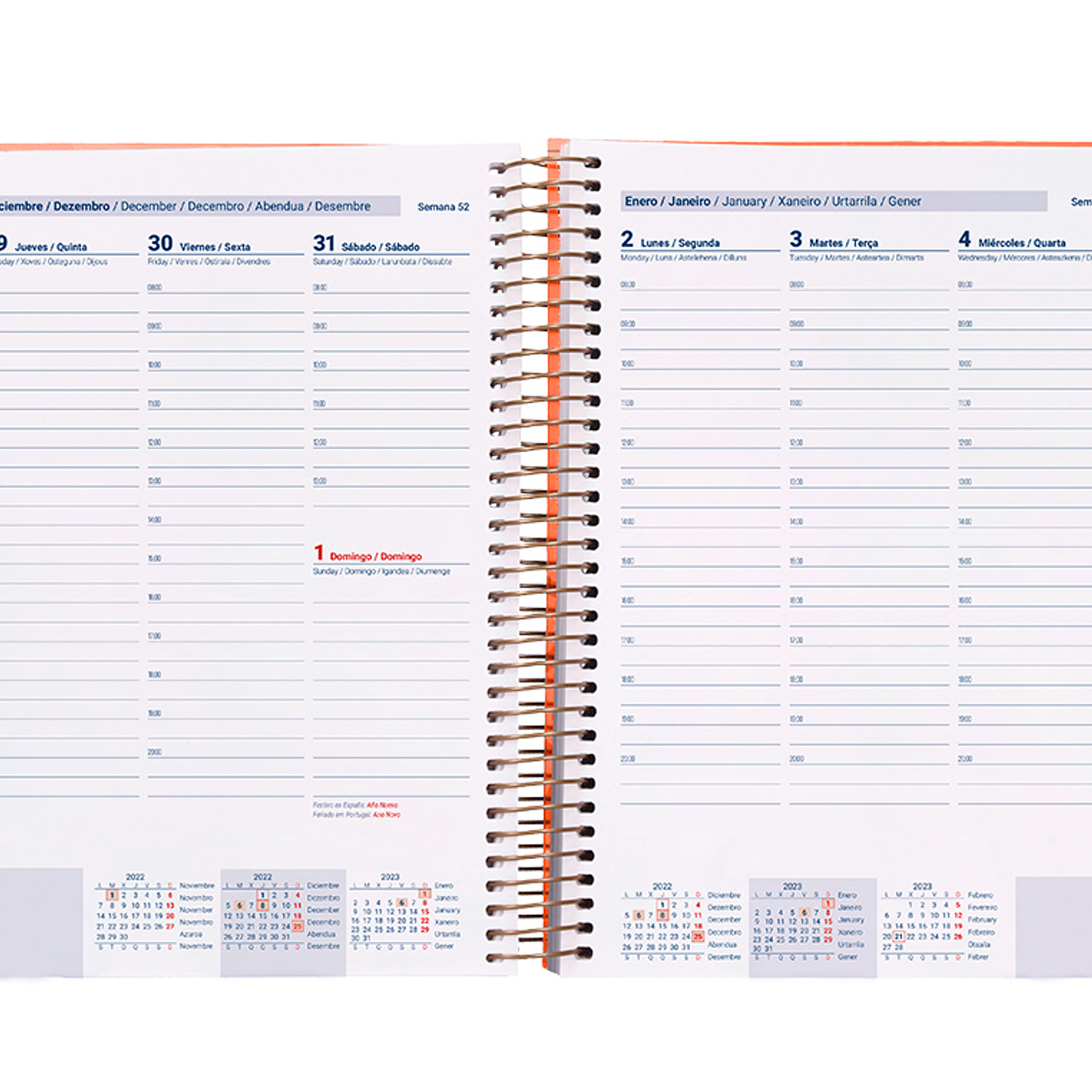 Agenda espiral liderpapel classic a5 2023 semana vista capa polipropileno papel 70 gr cor laranja 6