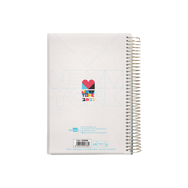 Agenda espiral liderpapel gazi a5 2023 semana vista capa polipropileno papel 70 gr new york 3