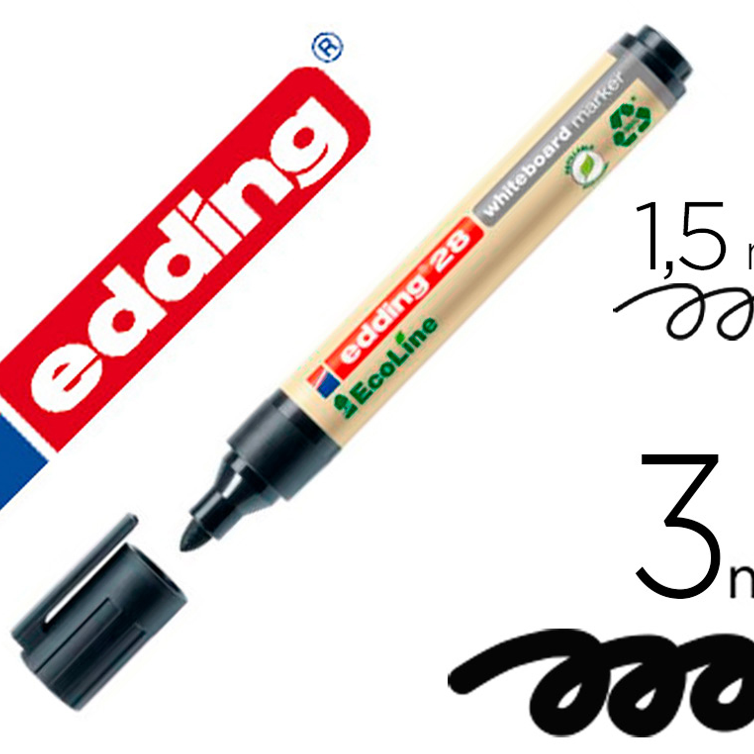 Marcador edding 28 para quadro branco ecoline 90% reciclado cor preto ponta redonda 1,5-3 mm recarregavel 1