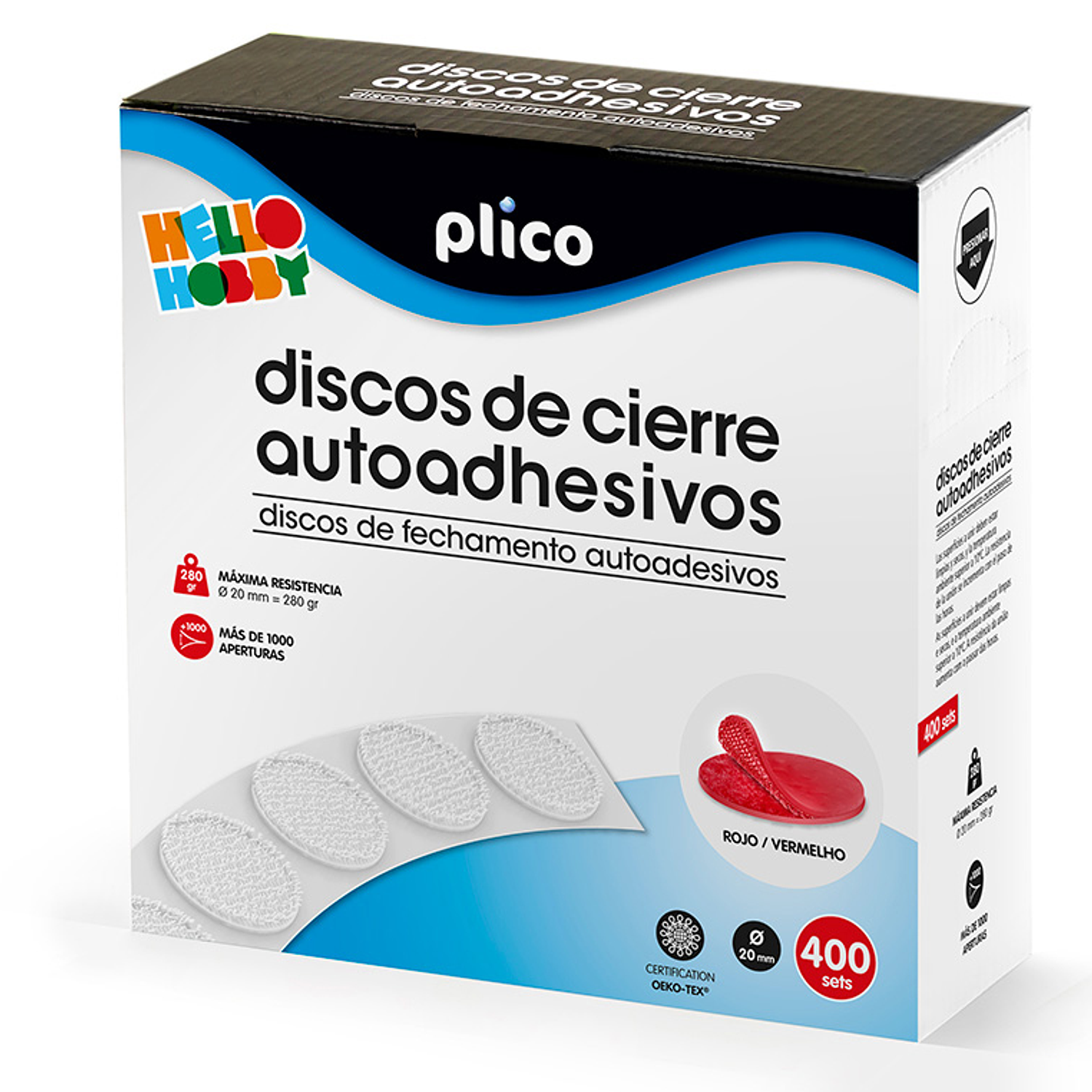 Disco de cierre plico velcro autoadhesivo 20 mm diametro color rojo caja de 400 unidades 2