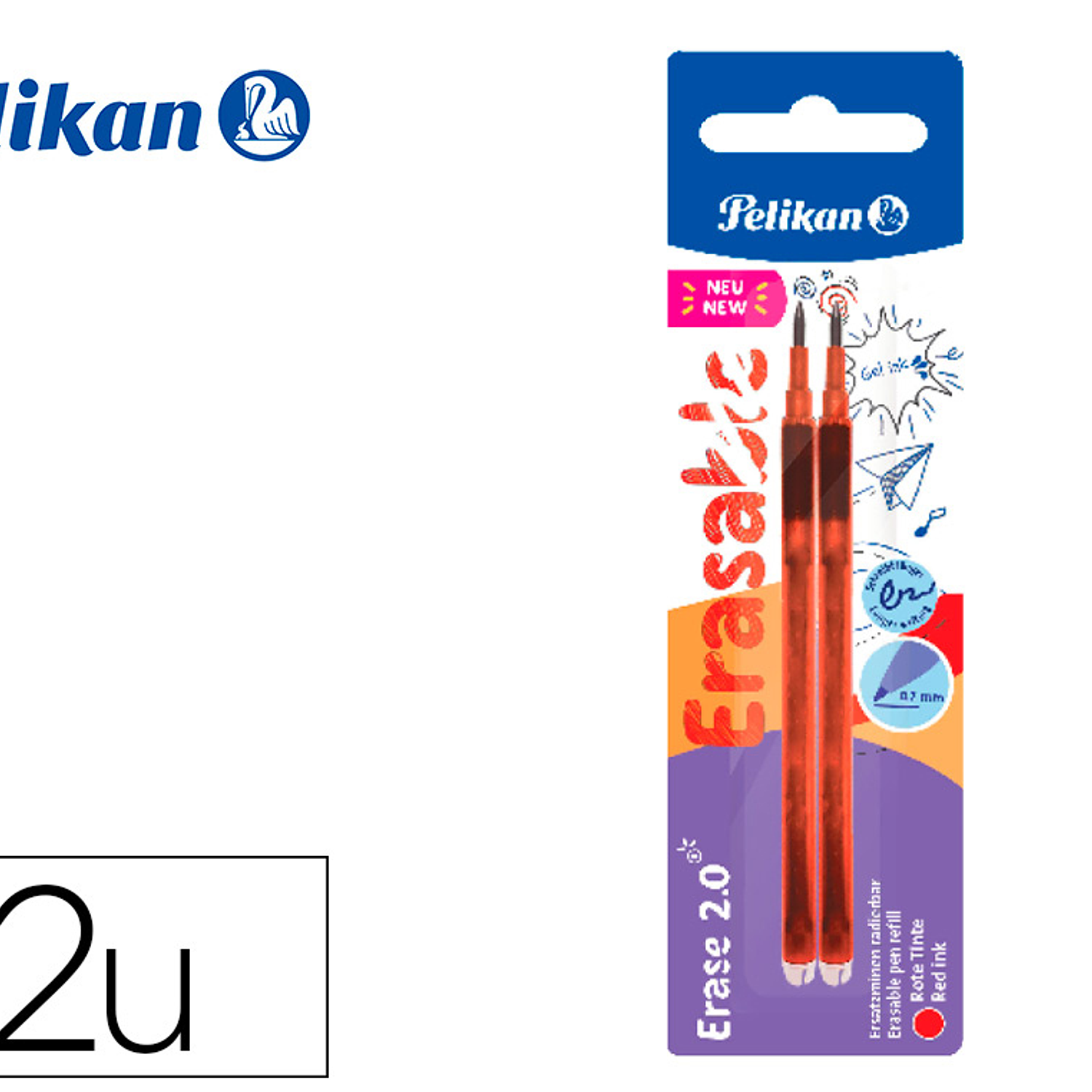 Recarga roller pelikan erase 2.0 cor vermelho blister de 2 unidades 2