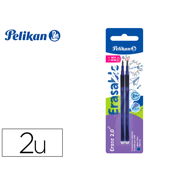 Recarga roller pelikan erase 2.0 cor azul blister de 2 unidades 2