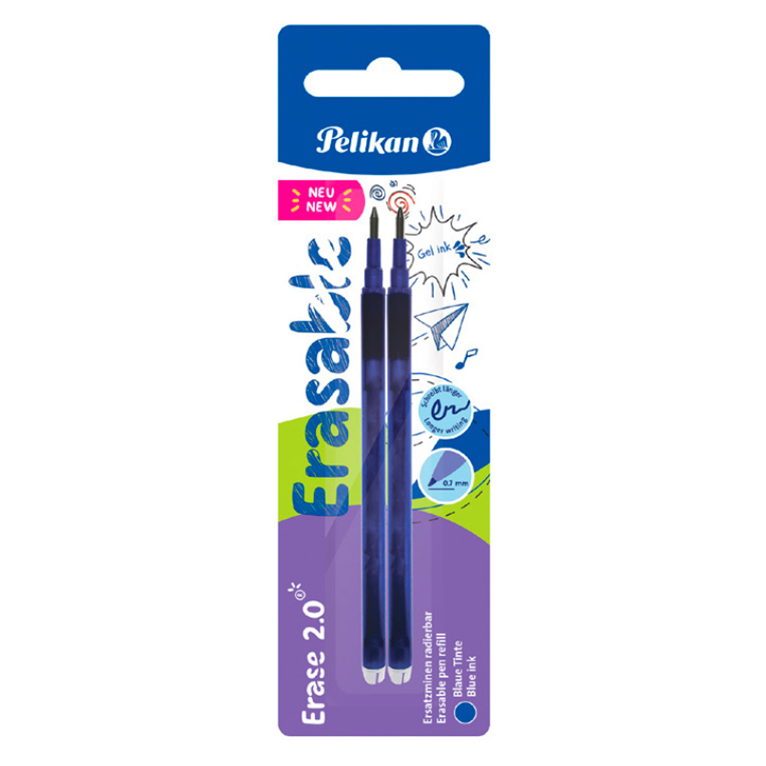 Recarga roller pelikan erase 2.0 cor azul blister de 2 unidades 2