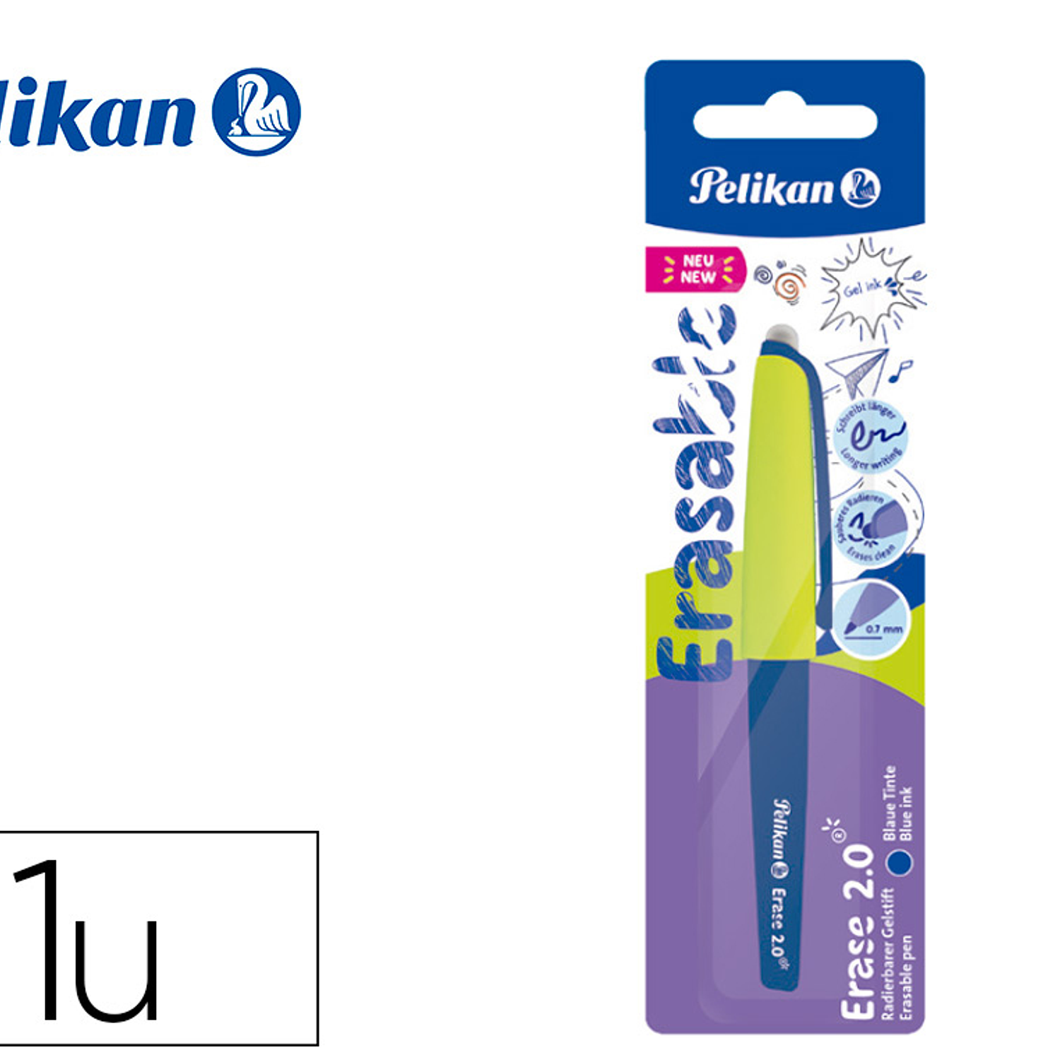 Roller pelikan erase 2.0 apagavel ponta 0,7 mm tinta gel cor azul 1