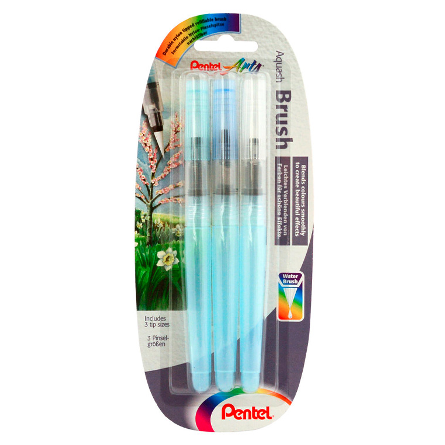 Pincel pentel xfrh-3bfm rellenable agua redondo blister de 3 unidades puntas surtidas 2