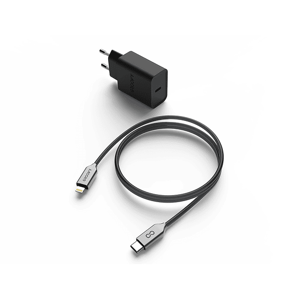 Cabo groovy usb-c 2.0a /lightning carregamento rapido + carregador comprimento 1 mt cor cinza escuro 1