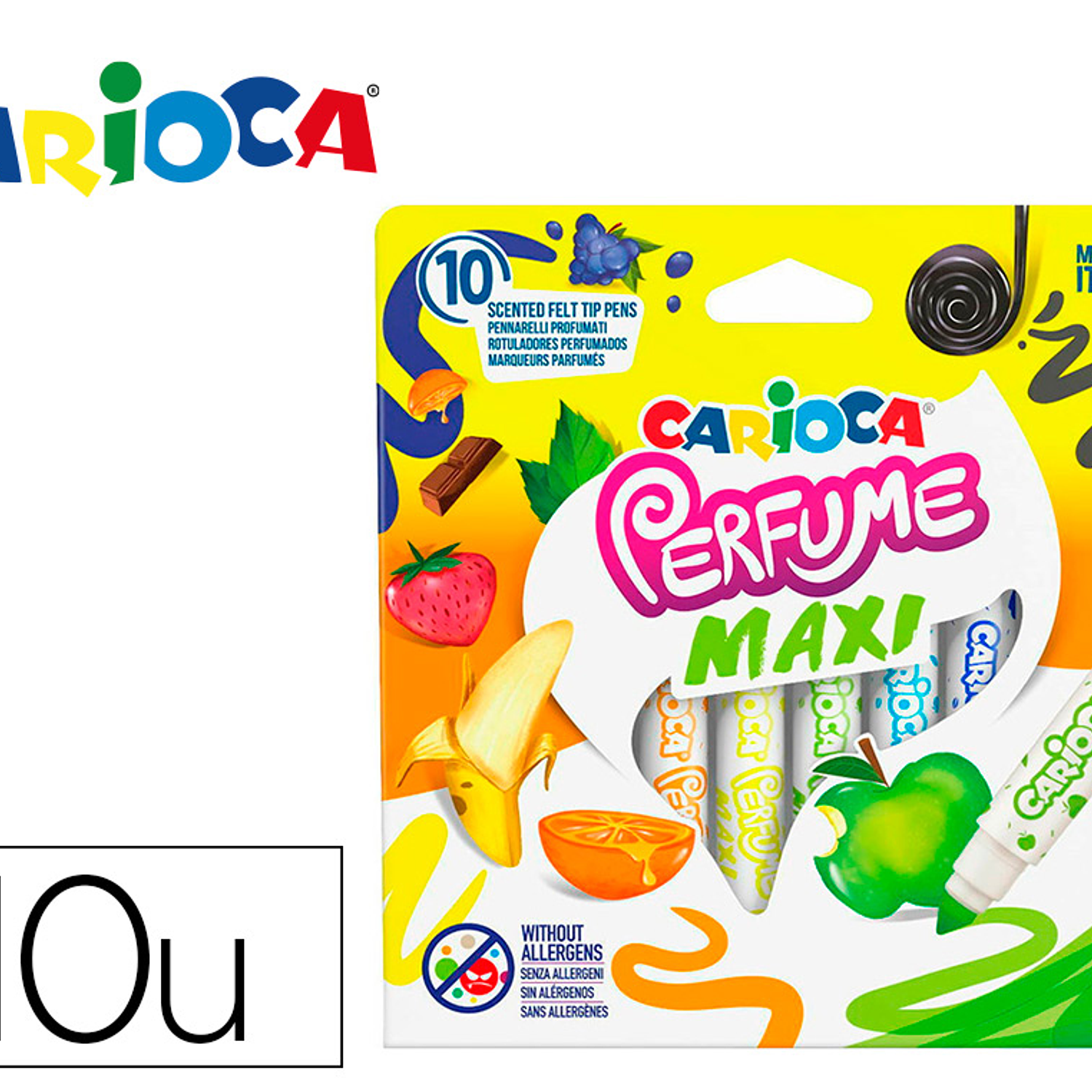 Rotulador carioca perfumado punta maxi lavable caja de 10 unidades colores surtidos 3