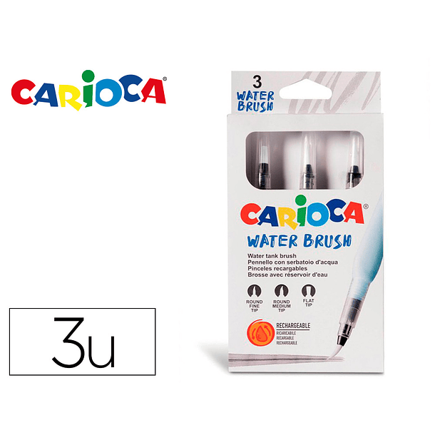 Pincel carioca rellenable agua redondo caja de 3 unidades puntas surtidas 3