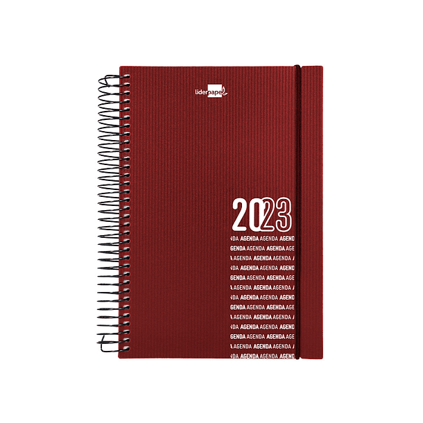 Agenda espiral liderpapel olbia 15x21 cm 2023 semana vista capa polipropileno metalizado bordeaux papel 60 gr 1