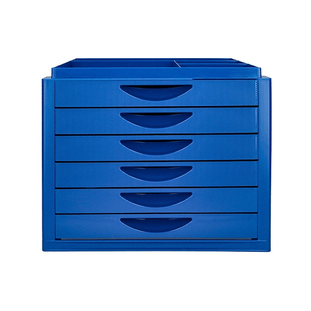 Ficheiro gavetas de secretaria q-connect bandeja organizadora superior 6 gavetas cor azul opaco 350x255x280 mm 3