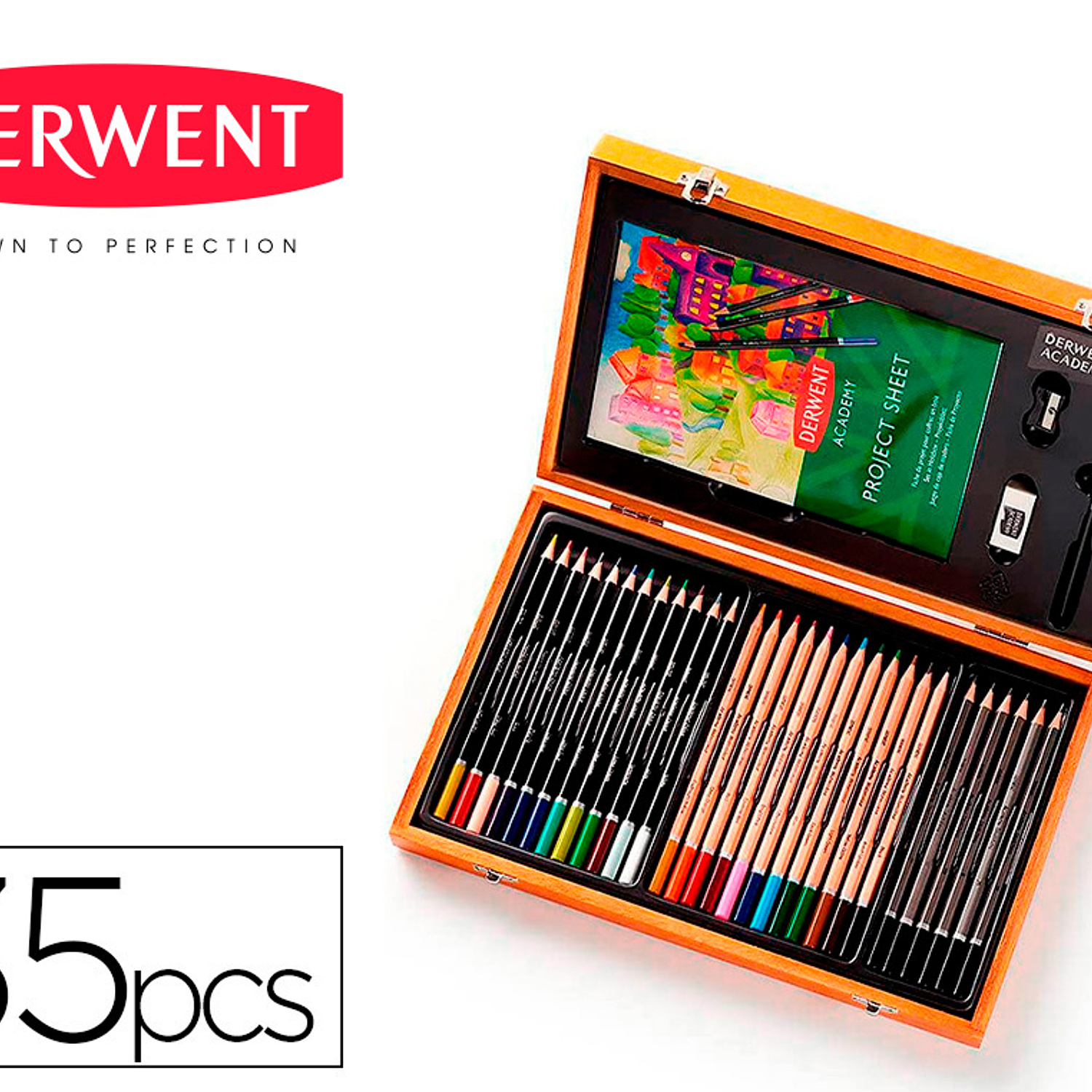 Estojo de pintura derwent academy madeira lapis de cores 35 pecas 1