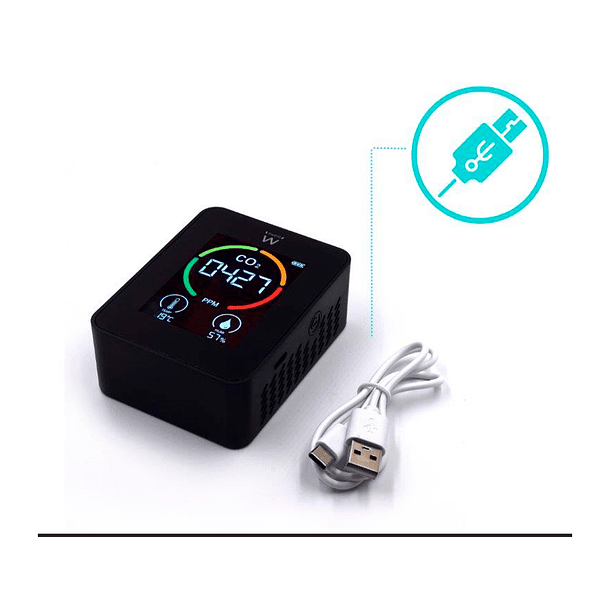 Medidor de co2 ewent ecra led cores detetor qualidade do ar com indicador temperatura e humidade usb-c 1