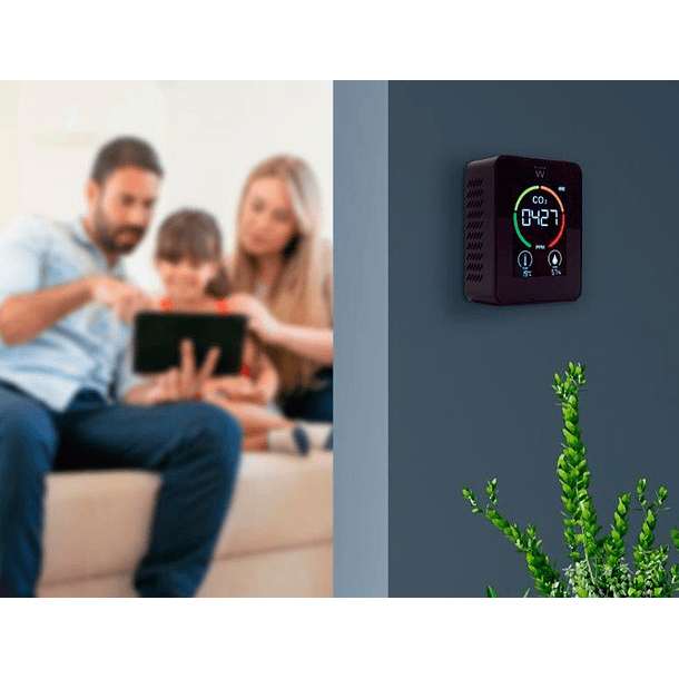 Medidor de co2 ewent ecra led cores detetor qualidade do ar com indicador temperatura e humidade usb-c 3