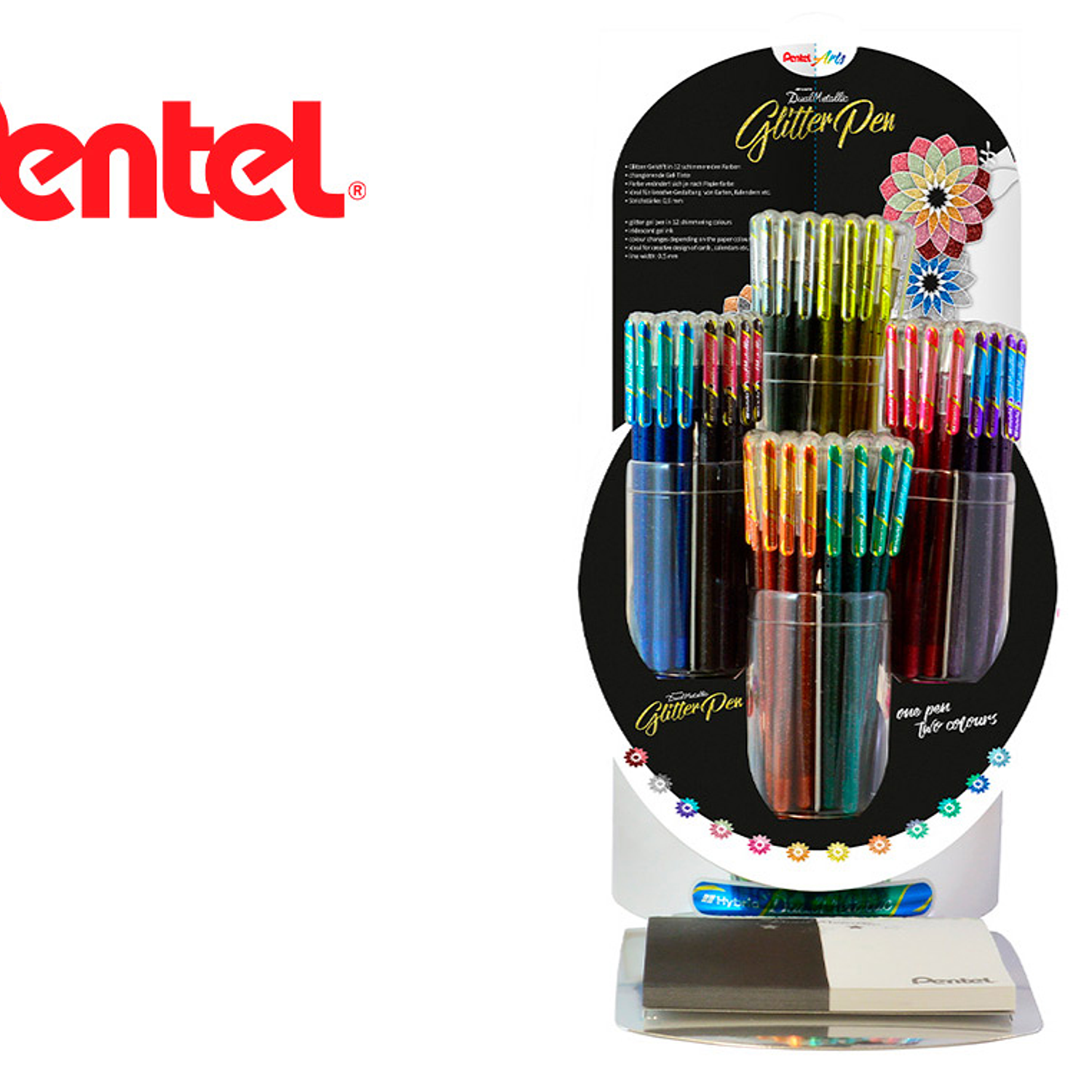 Roller pentel k110 dual metallic expositor com 8 duzias e 12 cores sortidas 1