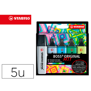 Marcador stabilo boss fluorescente 70 arty line cores frios estojo cartao de 5 unidades cores