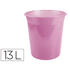 Cesto de papeis em plastico liderpapel ecouse 100% reciclado rosa translucido 13 litros 275x285 mm