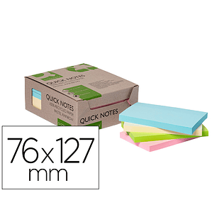 Bloco de notas adesivas q-connect 76x127 mm 100% papel reciclado cores pastel caixa de cartao