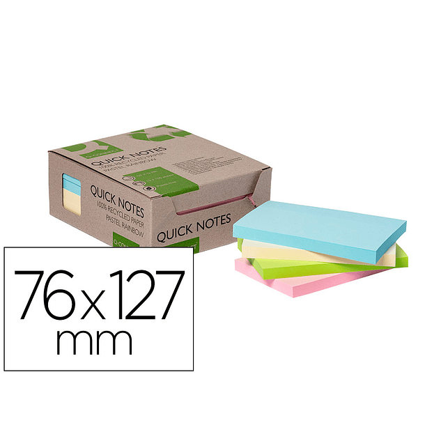 Bloco de notas adesivas q-connect 76x127 mm 100% papel reciclado cores pastel caixa de cartao 2