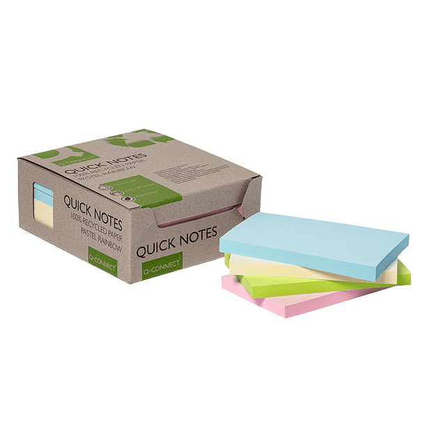 Bloco de notas adesivas q-connect 76x127 mm 100% papel reciclado cores pastel caixa de cartao 4