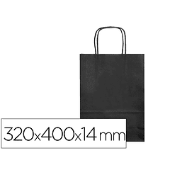 Bolsa de papel q-connect celulose preto l com asa retorcida 320x400x14 mm