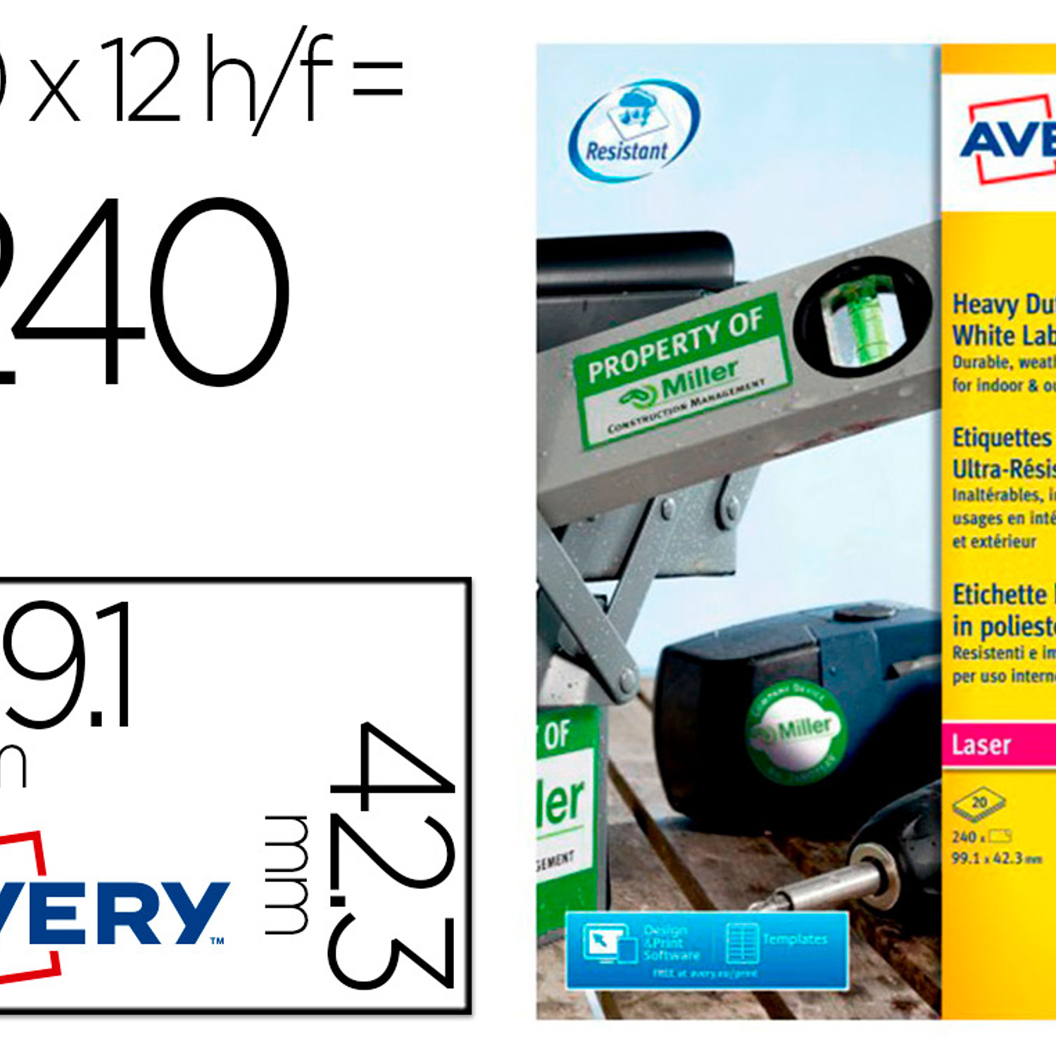 Etiqueta adesiva avery poliester branco para impressora laser 99,1x42,3 mm caixa de 240 unidades 1