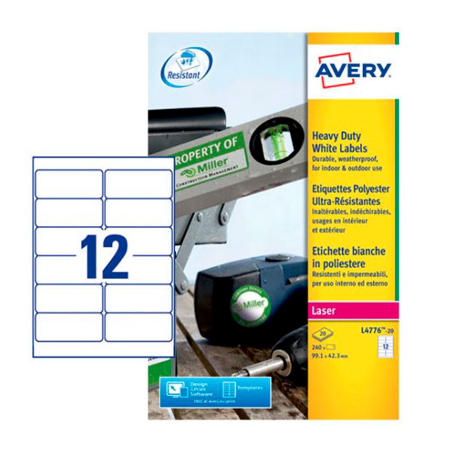 Etiqueta adesiva avery poliester branco para impressora laser 99,1x42,3 mm caixa de 240 unidades 4