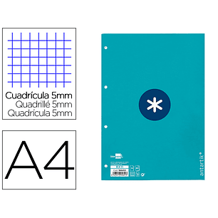 Recarga colada liderpapel antartik quadricula 5mm din a4 80 f 90 gr 4 furos 1 banda moldura cor turquesa