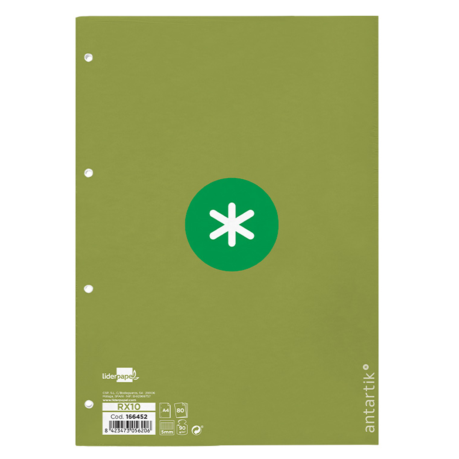 Recarga colada liderpapel antartik quadricula 5mm din a4 80 f 90 gr 4 furos 1 banda moldura cor menta 2