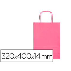 Bolsa de papel q-connect celulose rosa l com asa retorcida 320x400x14 mm