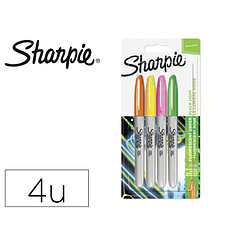 Marcador sharpie permanente fino neon brilha com luz uv blister de 4 unidades cores sortidas