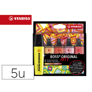 Marcador stabilo boss fluorescente 70 arty line cores quentes estojo cartao de 5 unidades cores