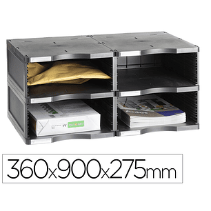 Modulo classificador archivo 2000 archivodoc jumbo 4 compartimentos cor preto 360x600x275 mm