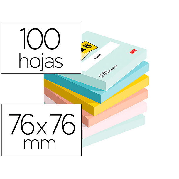 Bloco de notas adesivas beachside 100% pefc 76x76 mm 100 folhas pack de 6 unidades 2