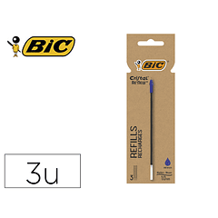 Recarga esferografica bic cristal renew cor azul blister de 3 unidades