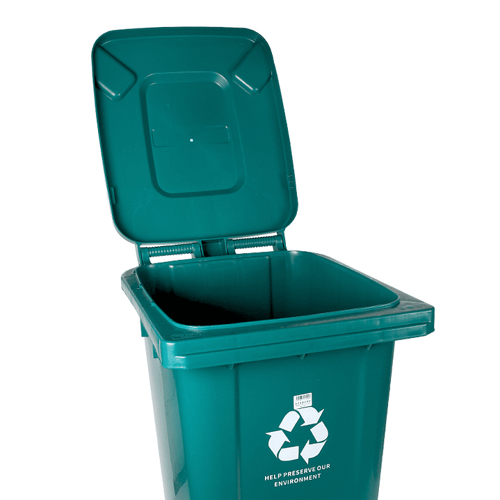 Contentor de lixo q-connect plastico com tampa e rodas 240 litros 1040x620x610 mm verde 8