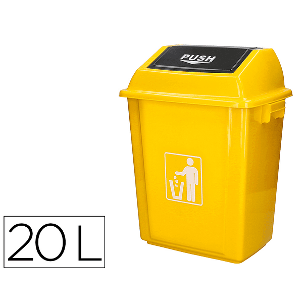 Contentor de lixo q-connect plastico com tampa de empurrar 20 litros 340x240x450 mm amarelo 2