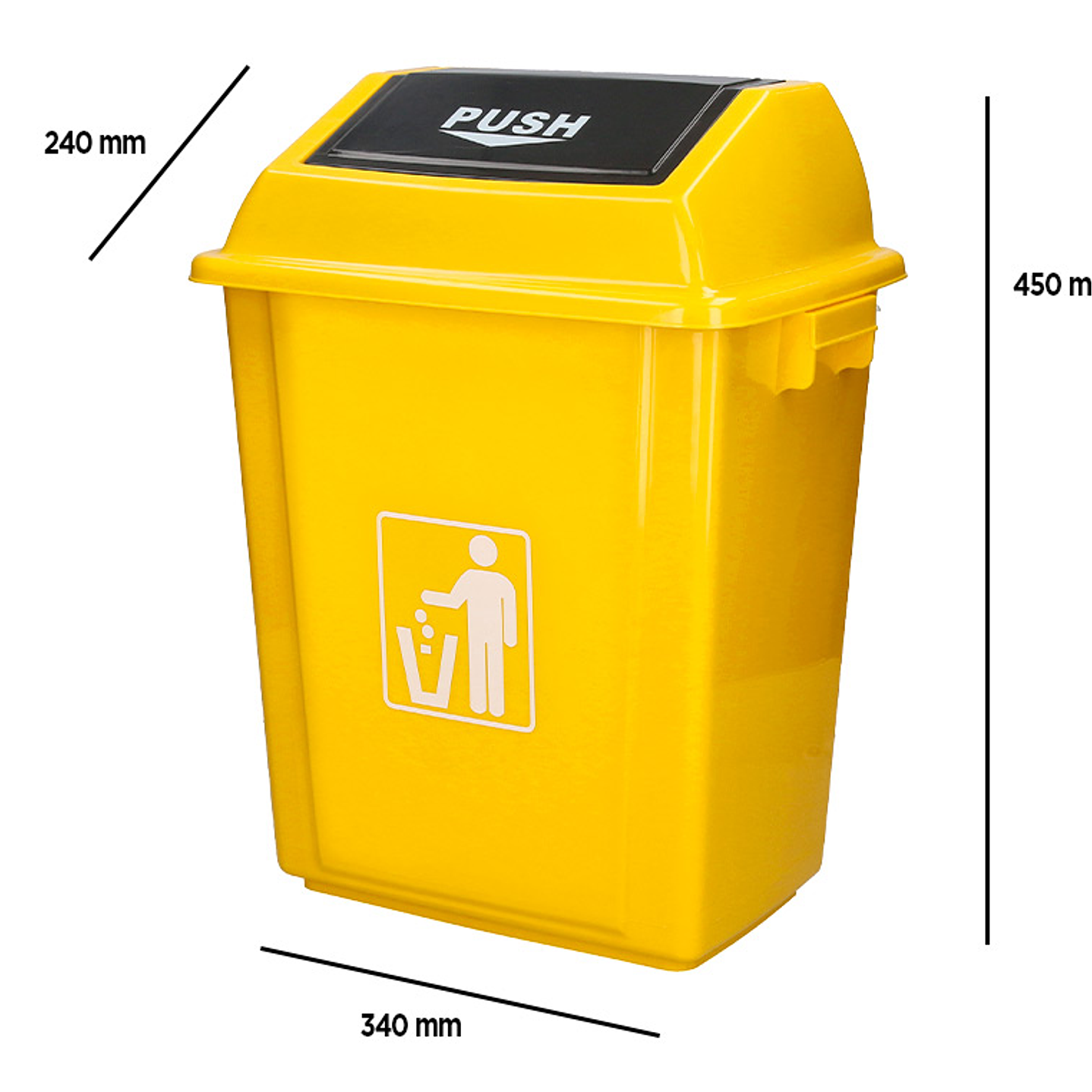 Contentor de lixo q-connect plastico com tampa de empurrar 20 litros 340x240x450 mm amarelo 4