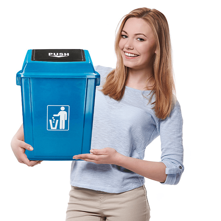 Contentor de lixo q-connect plastico com tampa de empurrar 20 litros 340x240x450 mm azul 10