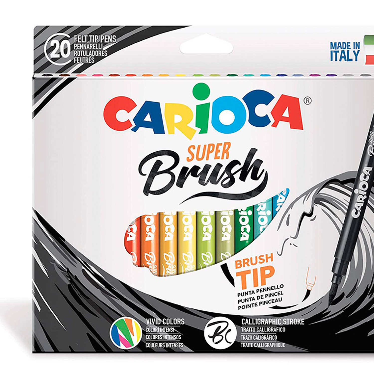 Rotulador carioca punta de pincel lavable caja de 20 unidades colores surtidos 3