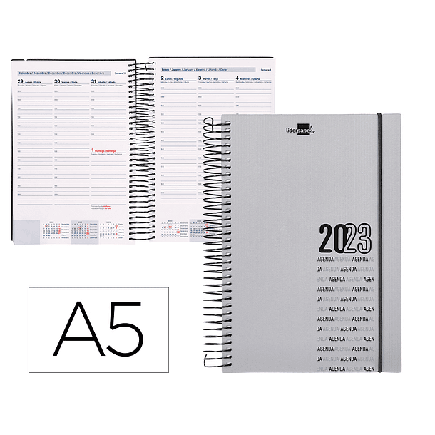 Agenda espiral liderpapel olbia 15x21 cm 2023 semana vista capa polipropileno metalizado cinza papel 60 gr 3