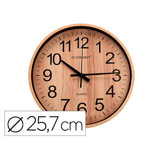 Relogio q-connect de parede de plastico redondo 25,7 cm movimento silencioso cor madeira natural