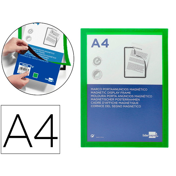 Moldura porta anuncios liderpapel magnetica din a4 suporte adesivo removivel cor verde 2