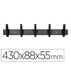 Cabide liderpapel parede metalico 5 suportes cor preta 430x88x55 mm