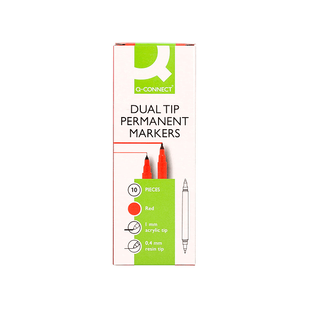 Marcador q-connect marcador permanente dupla ponta cor vermelho 0,4 mm e 1 mm 8