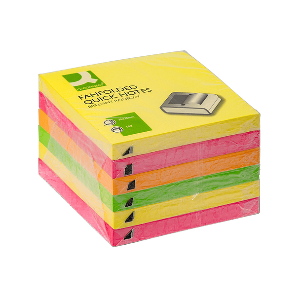 Bloco de notas adesivas q-connect 76x76 mm cores neon sortidas zig-zag 1