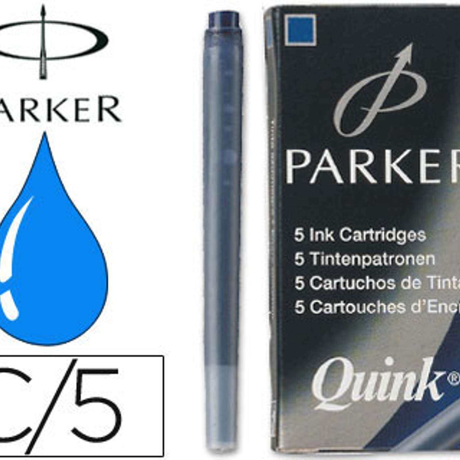 Tinta parker quink azul permanente caixa de 5 cartuchos 2