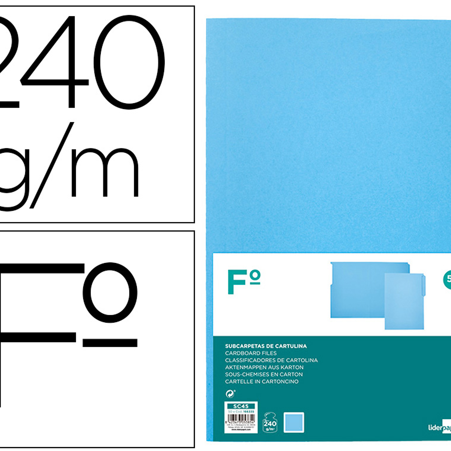 Classificador liderpapel em cartolina folio pestana esquerda 240g/m2 azul 2